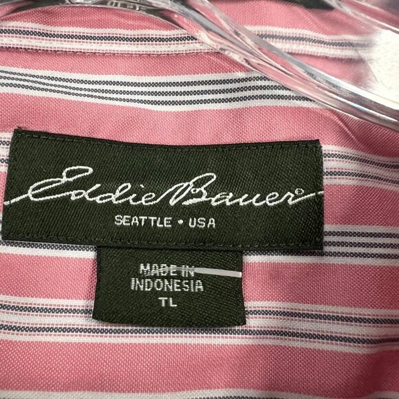 Eddie Bauer Men's Relaxed Fit Button Up Shirt Pink/Multi Striped Large Tall - Picture 8 of 9